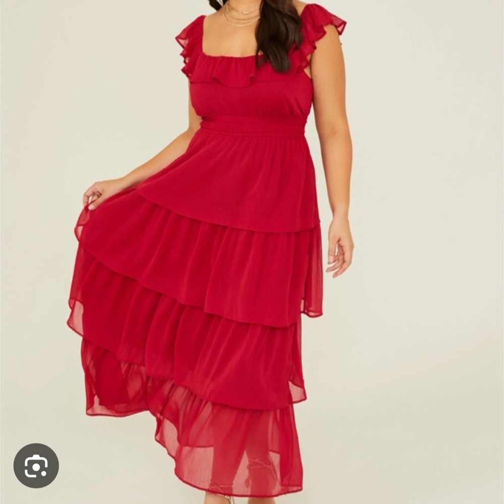 ARULA Red Midi Dress with Elegant Flair